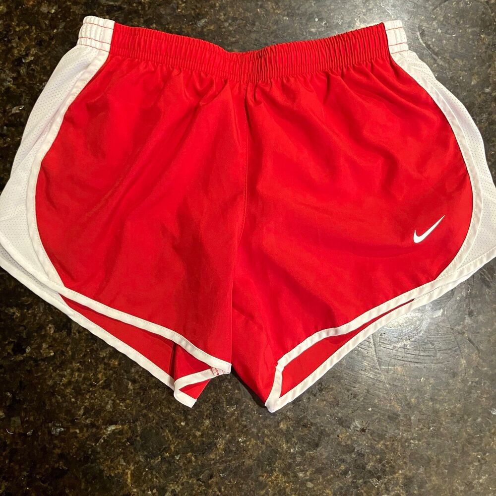 Nike Dri-FIT Girl’s Running Shorts Elastic Waist Drawstring Red/White M